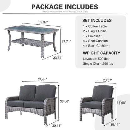 Set di divani da conversazione per esterni in vimini HOOOWOOO da 4 pezzi con tavolino in vetro