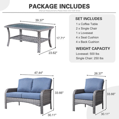 Set di divani da conversazione per esterni in vimini HOOOWOOO da 4 pezzi con tavolino in vetro