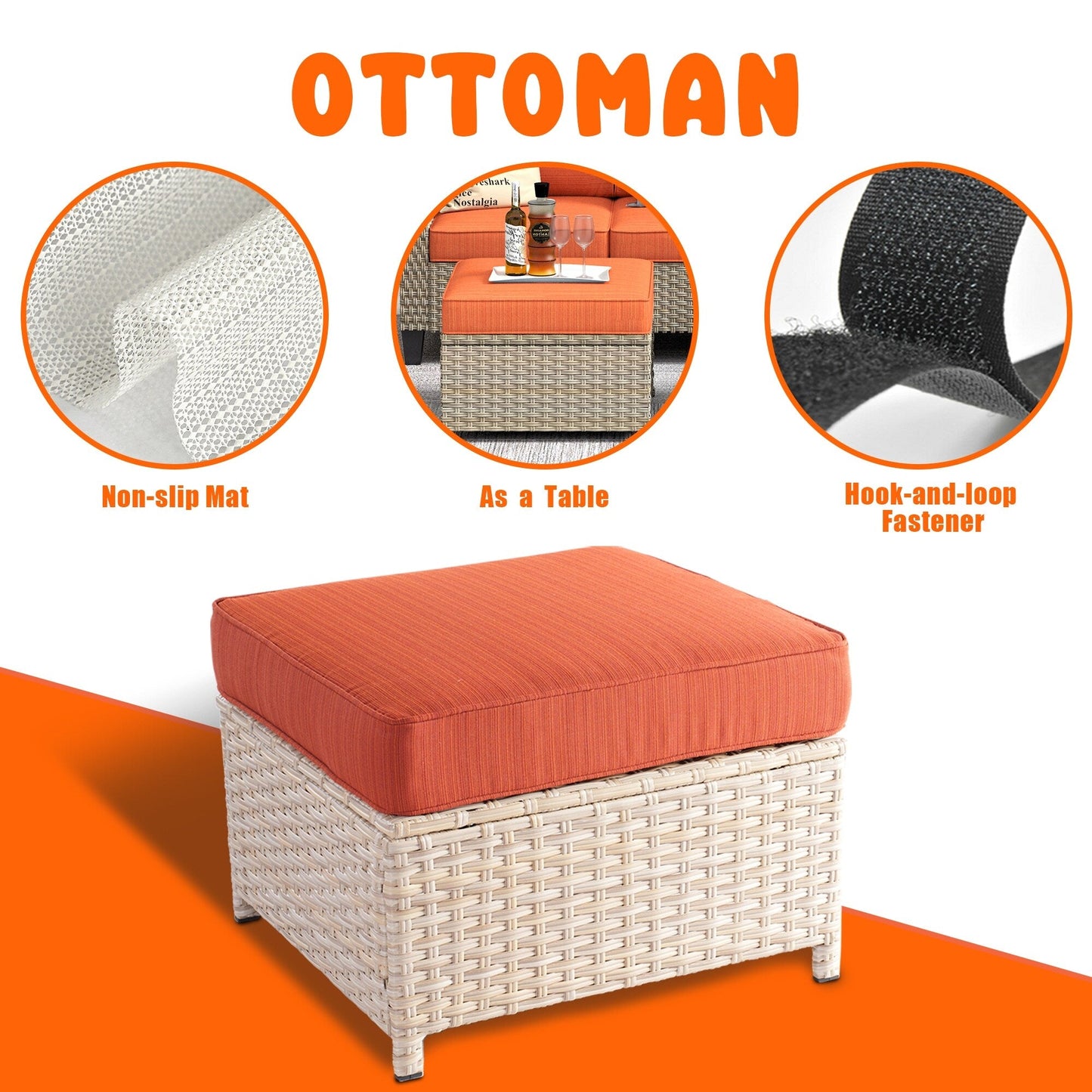 Set da conversazione imbottito per patio esterno in vimini da 5 pezzi HOOOWOOO