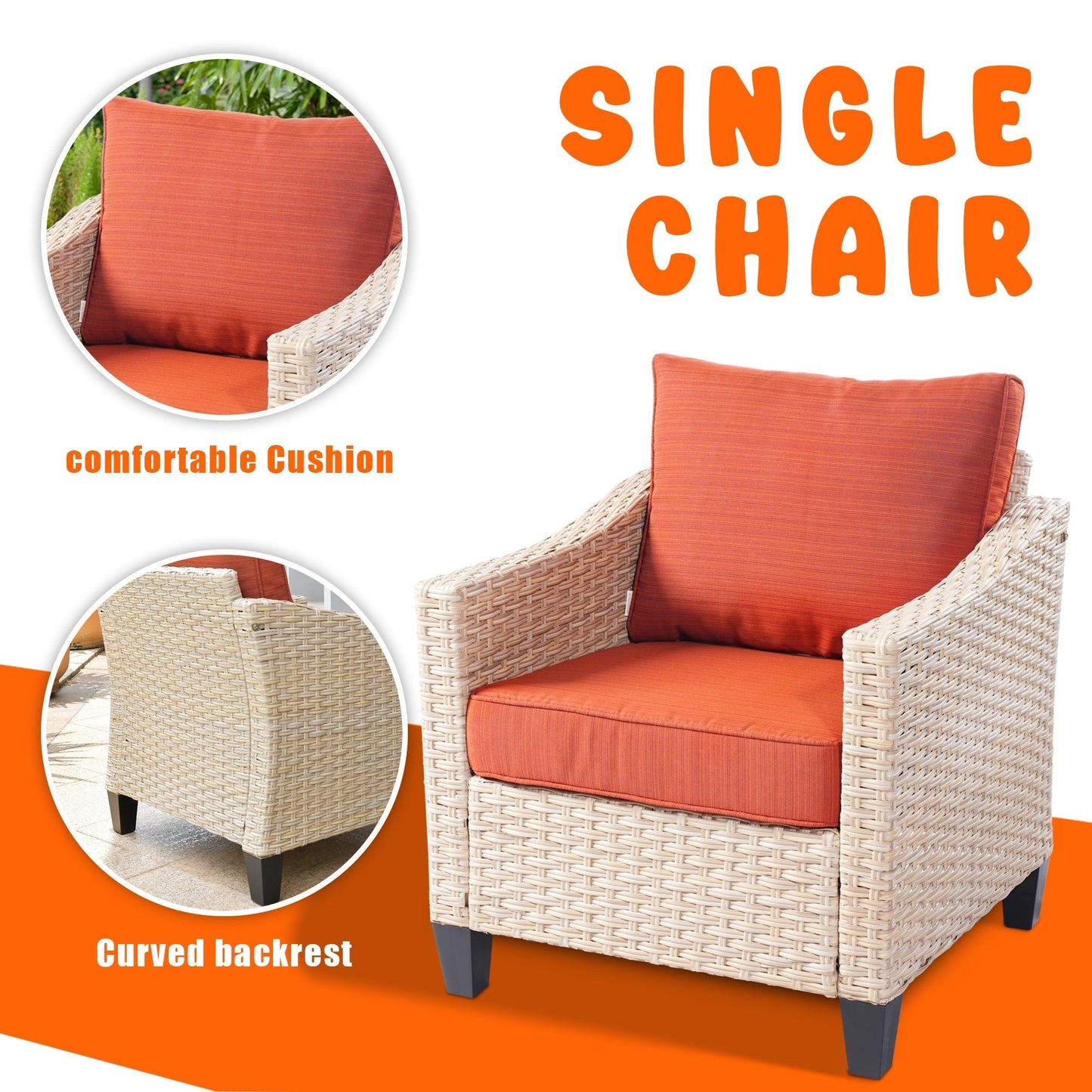 Set da conversazione imbottito per patio esterno in vimini da 5 pezzi HOOOWOOO