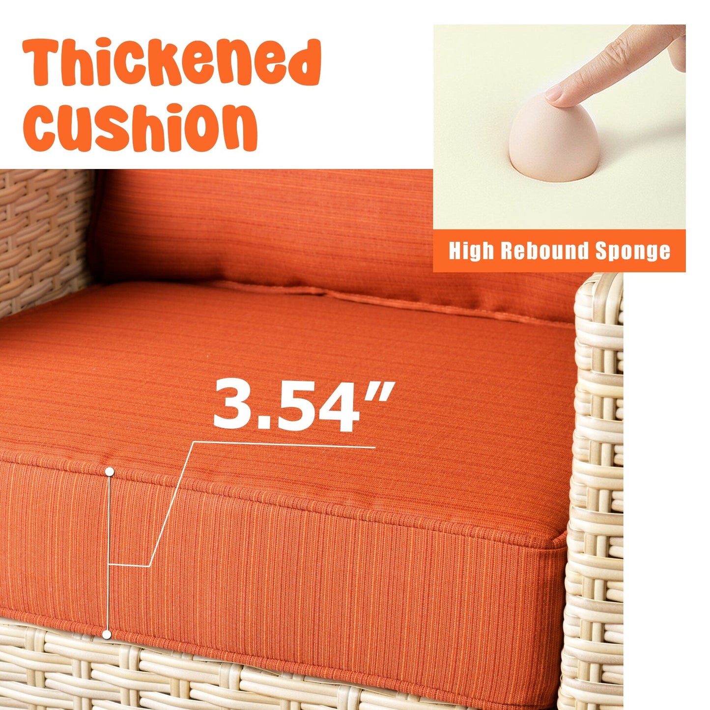 Set da conversazione imbottito per patio esterno in vimini da 5 pezzi HOOOWOOO