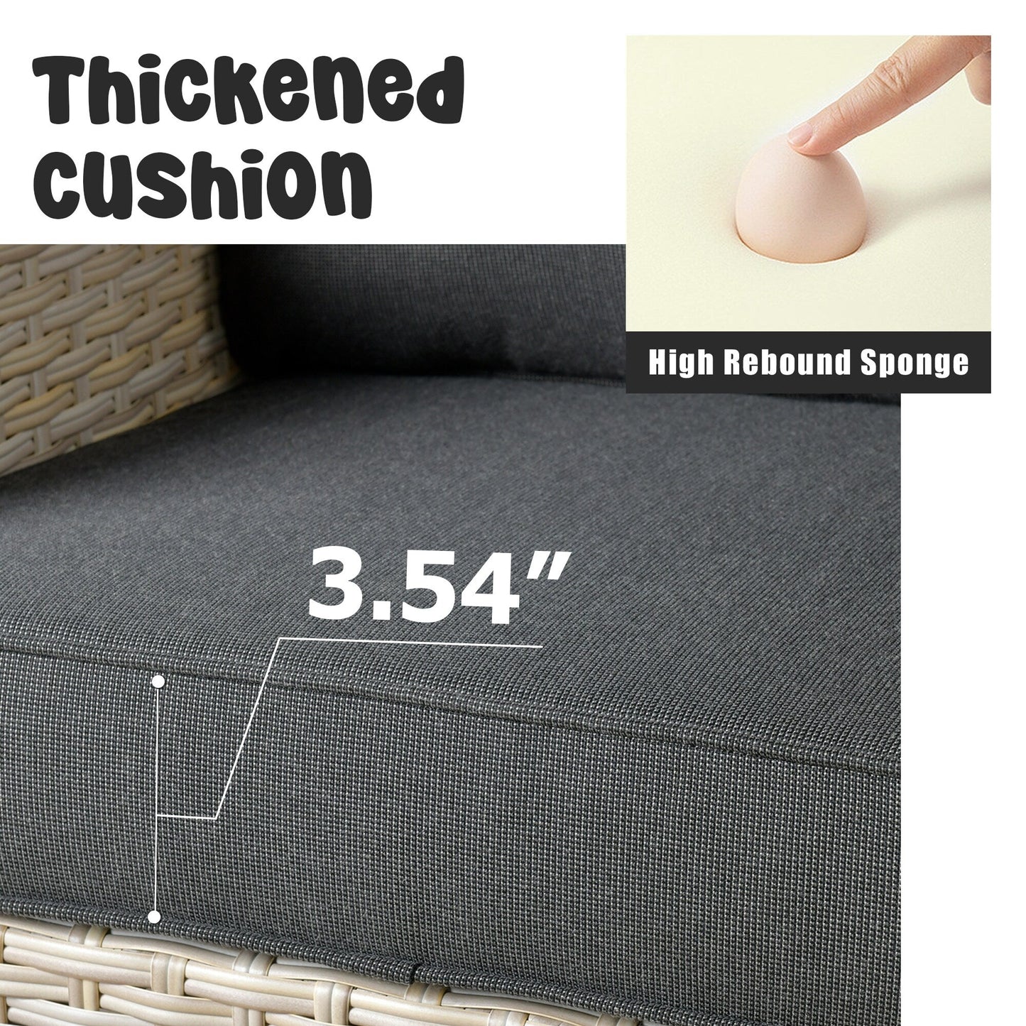 Set da conversazione imbottito per patio esterno in vimini da 5 pezzi HOOOWOOO