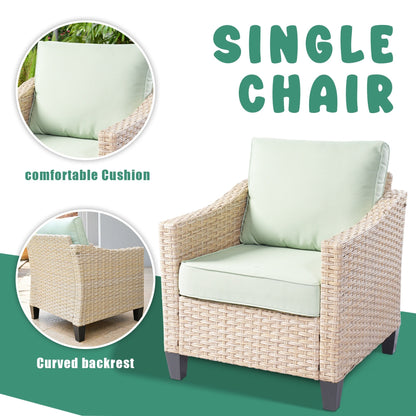 Set da conversazione imbottito per patio esterno in vimini da 5 pezzi HOOOWOOO