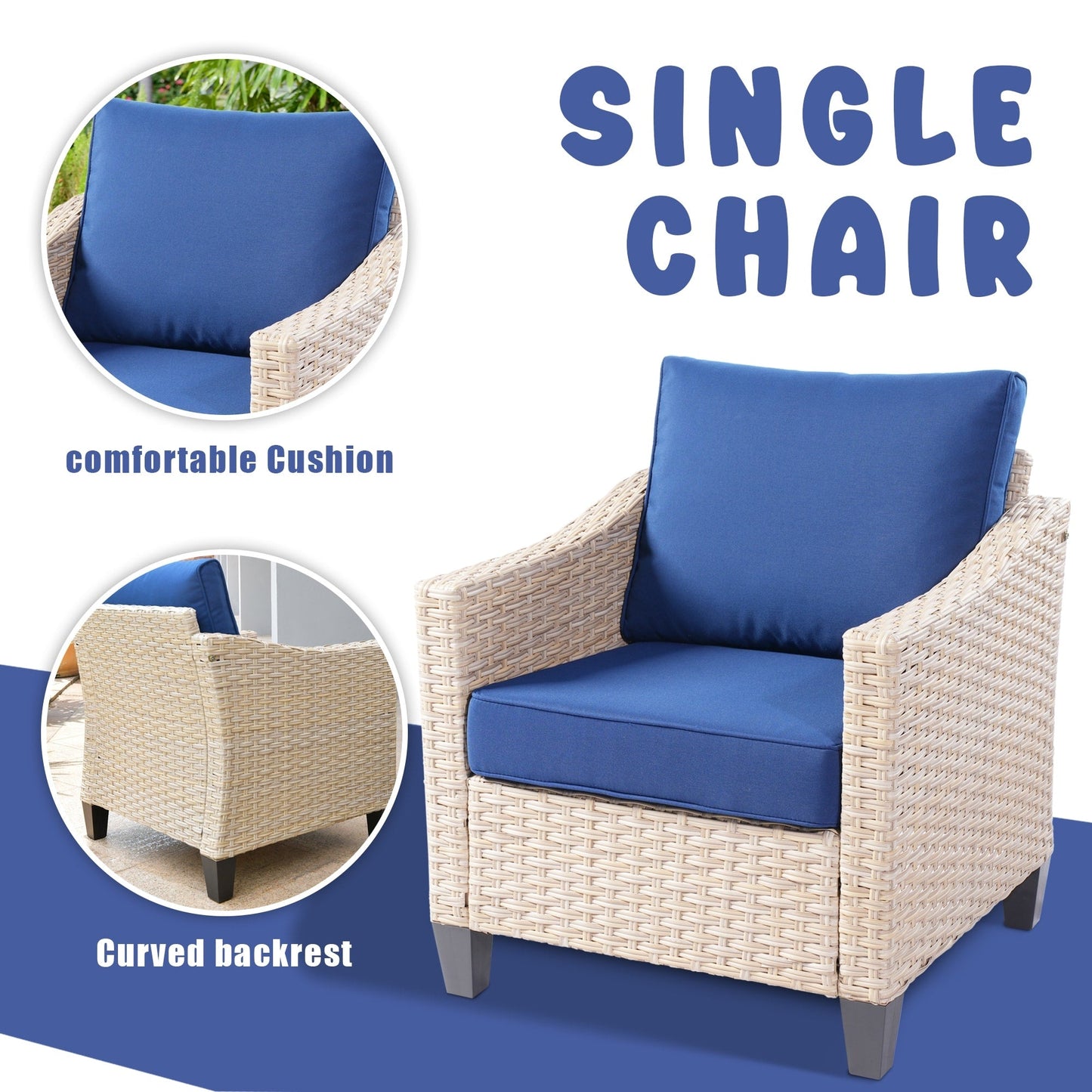 Set da conversazione imbottito per patio esterno in vimini da 5 pezzi HOOOWOOO