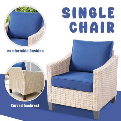 Set da conversazione imbottito per patio esterno in vimini da 5 pezzi HOOOWOOO