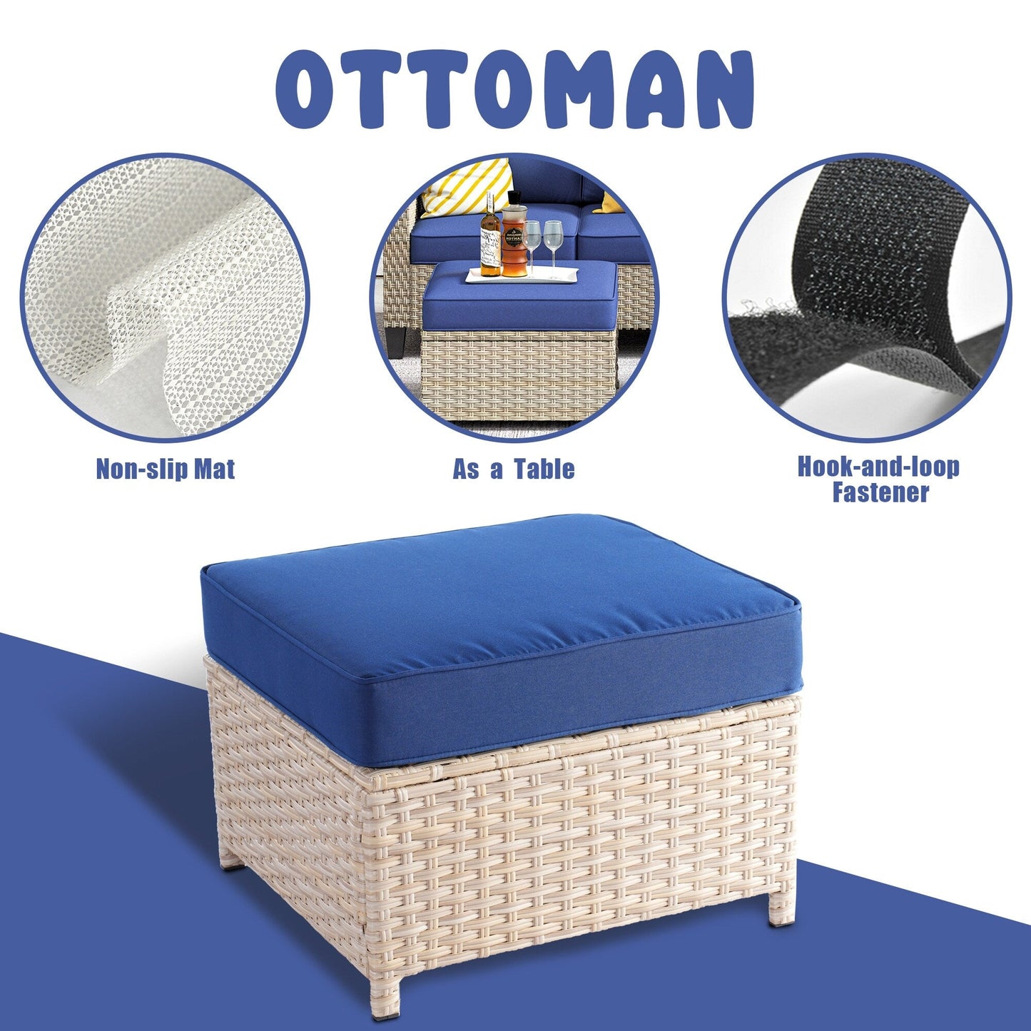 Set da conversazione imbottito per patio esterno in vimini da 5 pezzi HOOOWOOO