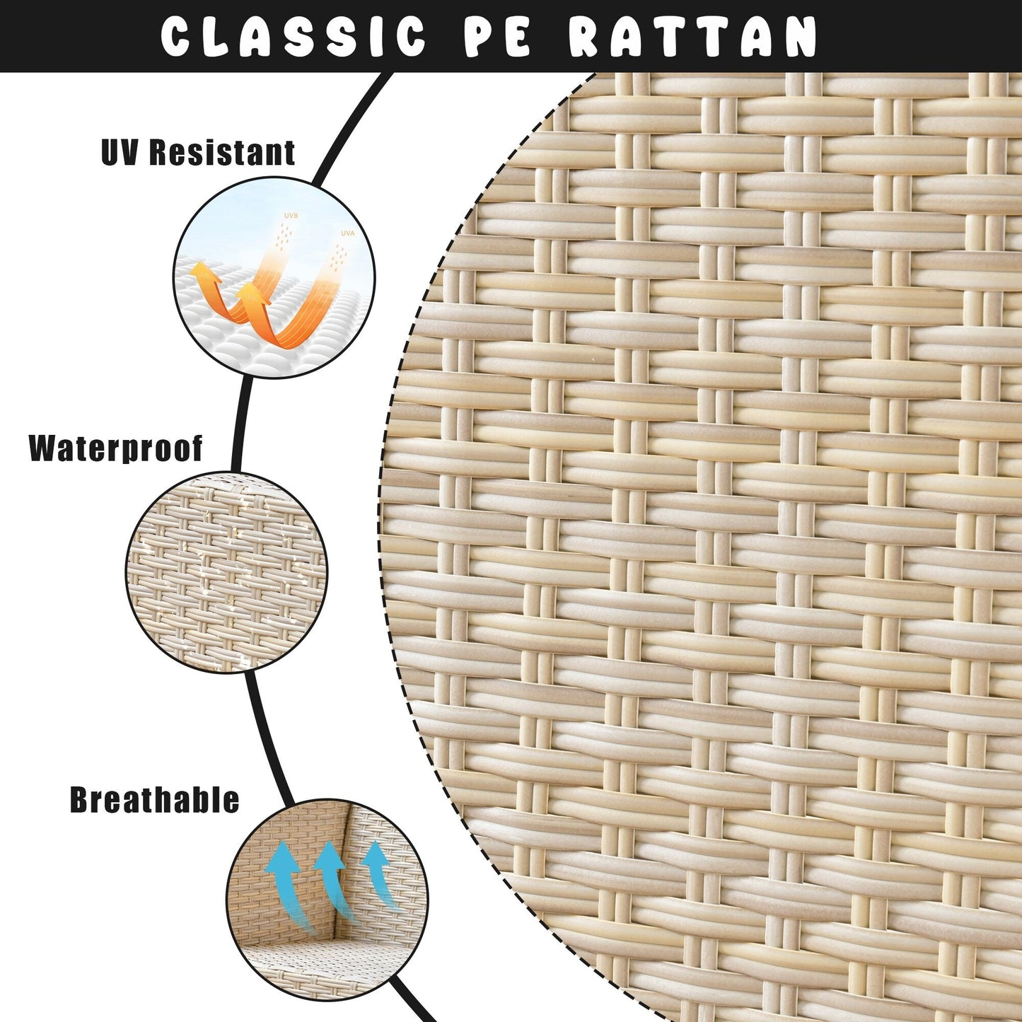 Set da conversazione imbottito per patio esterno in vimini da 5 pezzi HOOOWOOO