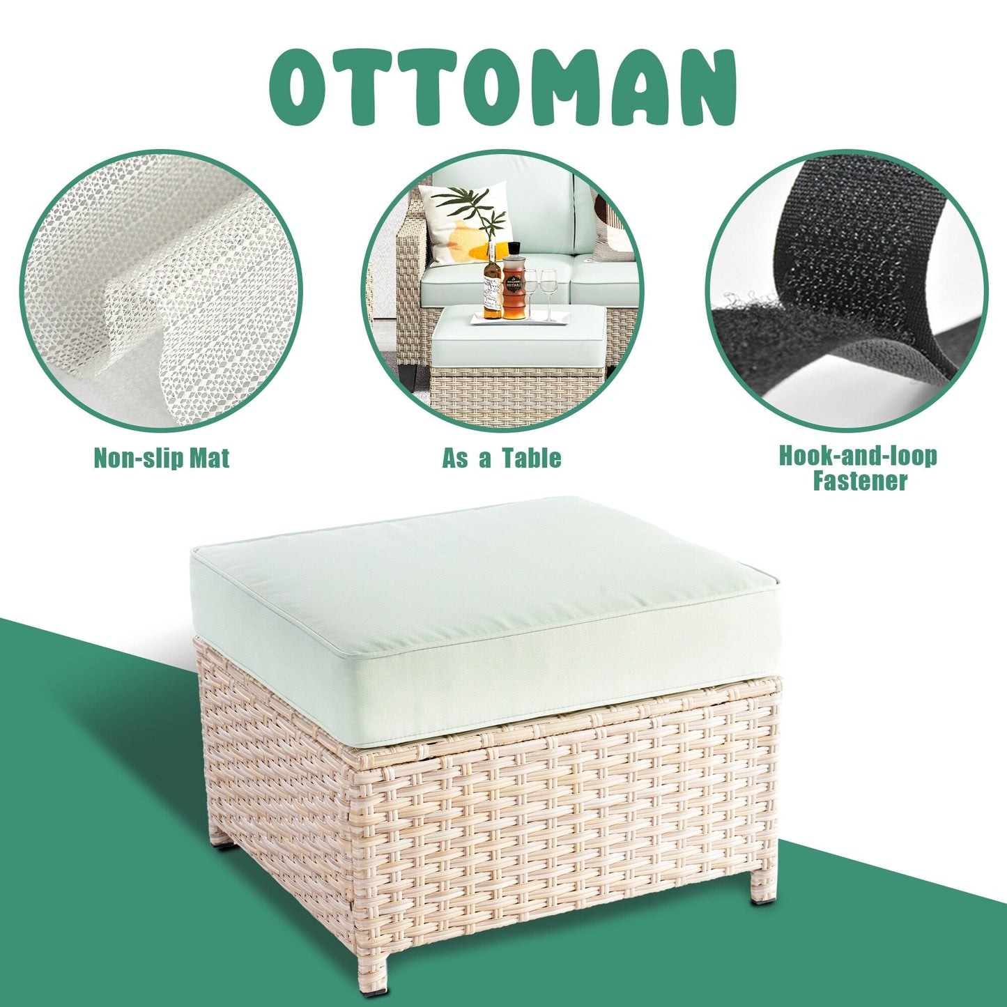 Set da conversazione imbottito per patio esterno in vimini da 5 pezzi HOOOWOOO