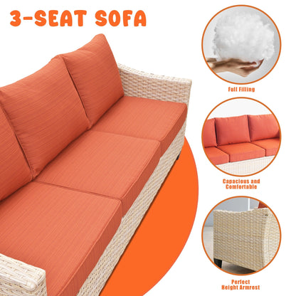 Set da conversazione imbottito per patio esterno in vimini da 5 pezzi HOOOWOOO