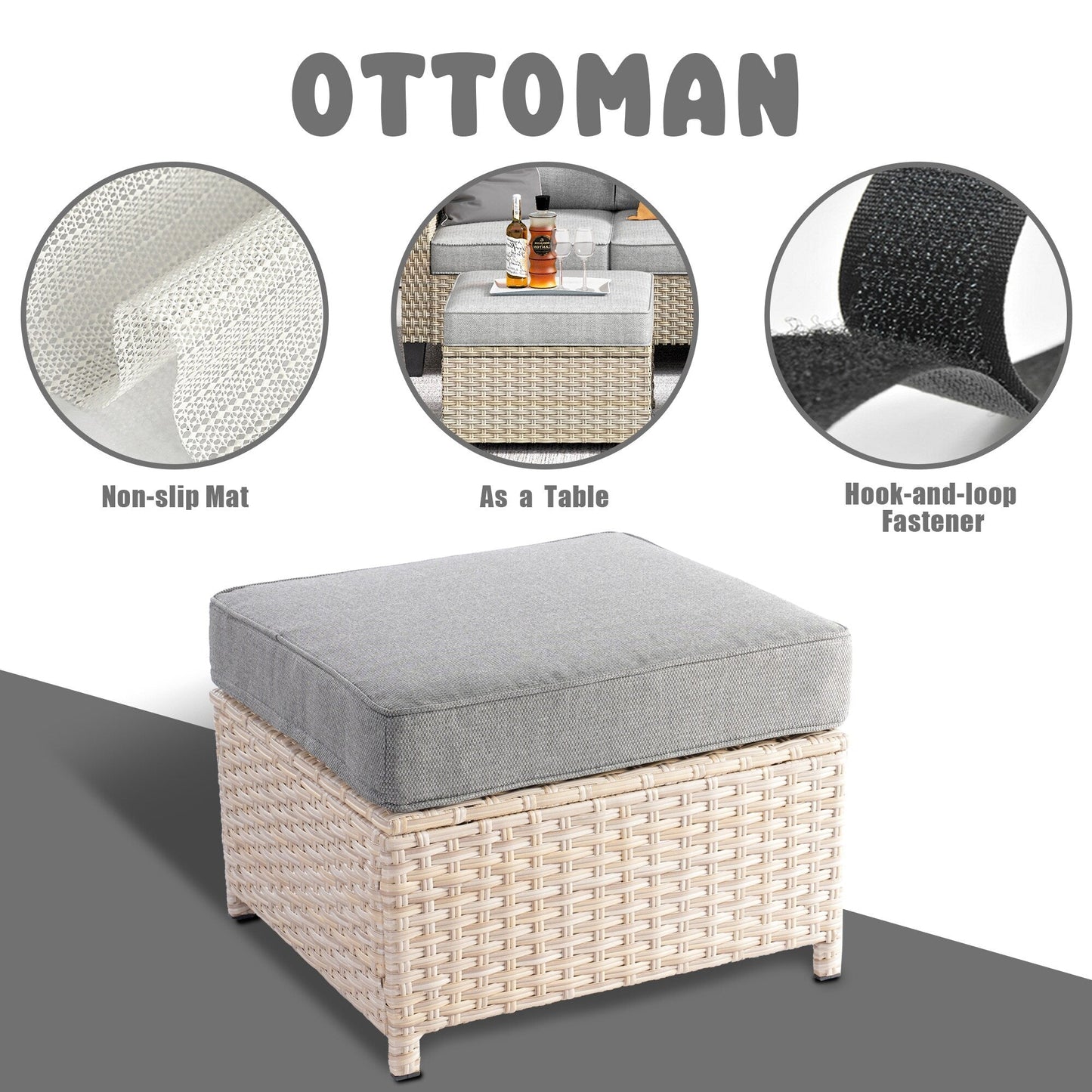 Set da conversazione imbottito per patio esterno in vimini da 5 pezzi HOOOWOOO