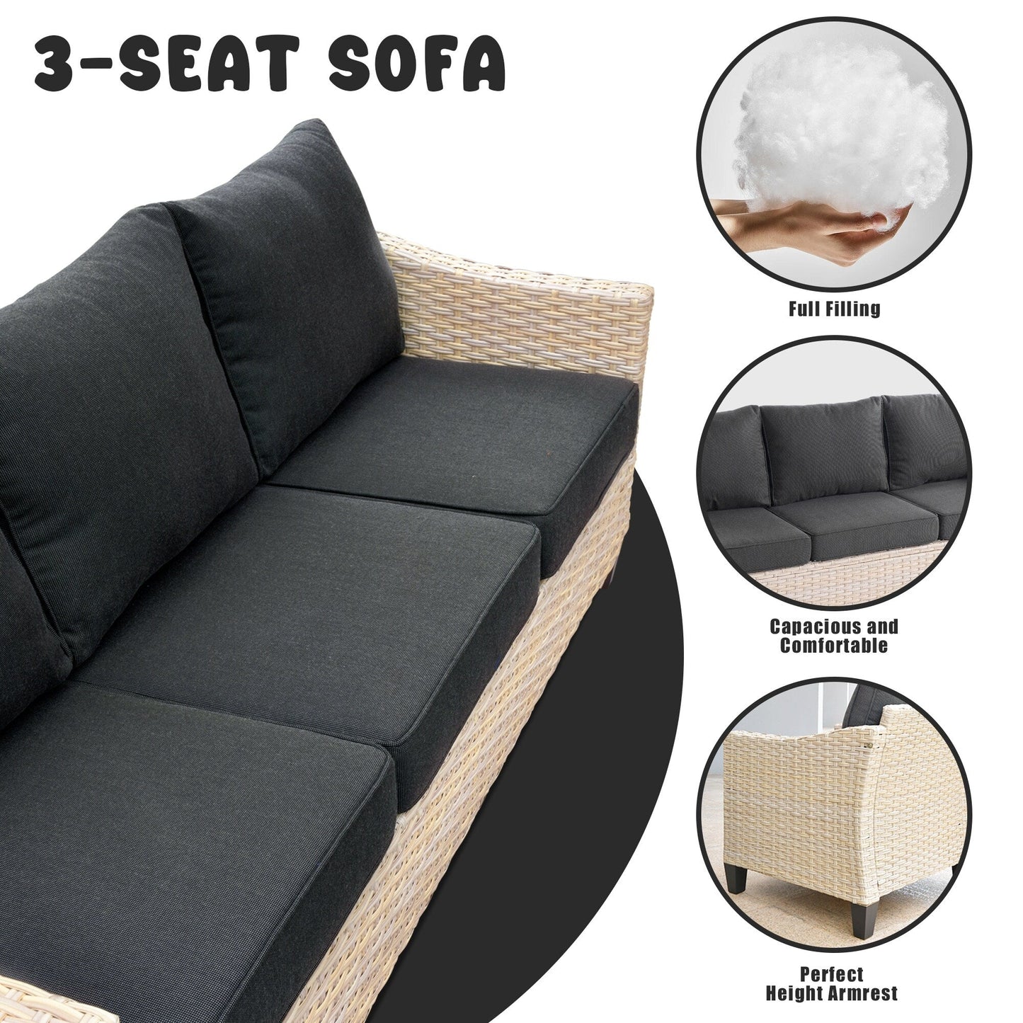 Set da conversazione imbottito per patio esterno in vimini da 5 pezzi HOOOWOOO