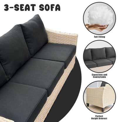 Set da conversazione imbottito per patio esterno in vimini da 5 pezzi HOOOWOOO