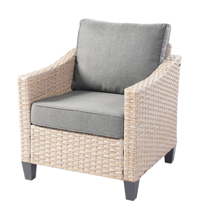 Set da conversazione imbottito per patio esterno in vimini da 5 pezzi HOOOWOOO