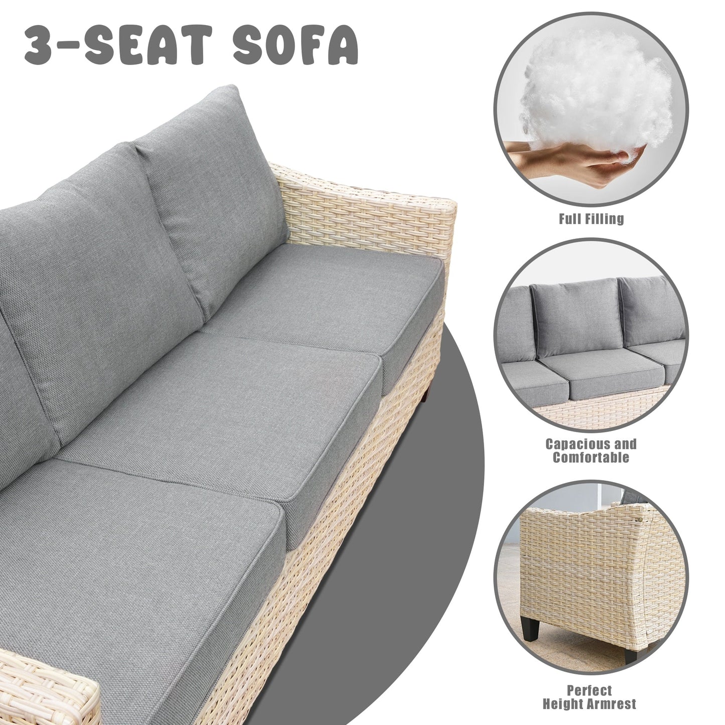 Set da conversazione imbottito per patio esterno in vimini da 5 pezzi HOOOWOOO