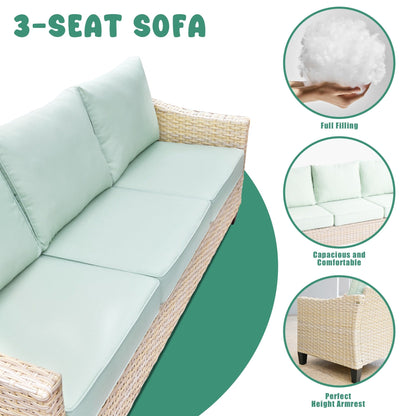 Set da conversazione imbottito per patio esterno in vimini da 5 pezzi HOOOWOOO