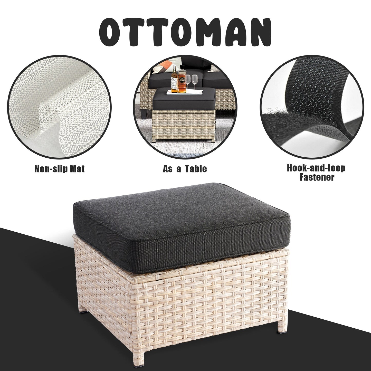 Set da conversazione imbottito per patio esterno in vimini da 5 pezzi HOOOWOOO