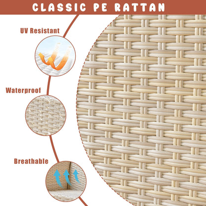 Set da conversazione imbottito per patio esterno in vimini da 5 pezzi HOOOWOOO