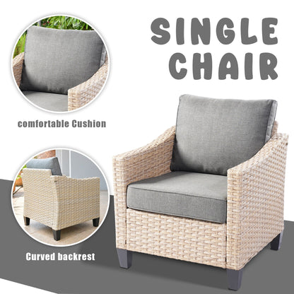 Set da conversazione imbottito per patio esterno in vimini da 5 pezzi HOOOWOOO