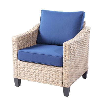 Set da conversazione imbottito per patio esterno in vimini da 5 pezzi HOOOWOOO