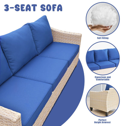 Set da conversazione imbottito per patio esterno in vimini da 5 pezzi HOOOWOOO