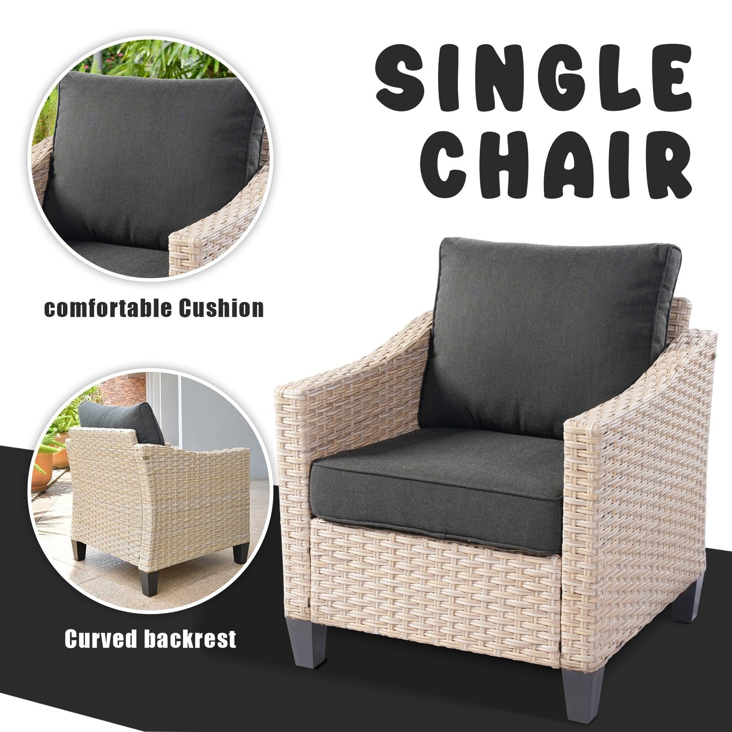 Set da conversazione imbottito per patio esterno in vimini da 5 pezzi HOOOWOOO