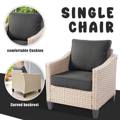 Set da conversazione imbottito per patio esterno in vimini da 5 pezzi HOOOWOOO