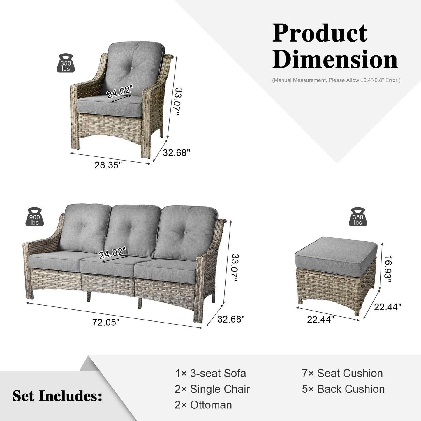HOOOWOOO Set da conversazione per mobili da esterno in vimini con schienale alto, 5 pezzi