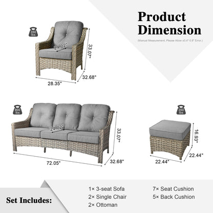 HOOOWOOO Set da conversazione per mobili da esterno in vimini con schienale alto, 5 pezzi