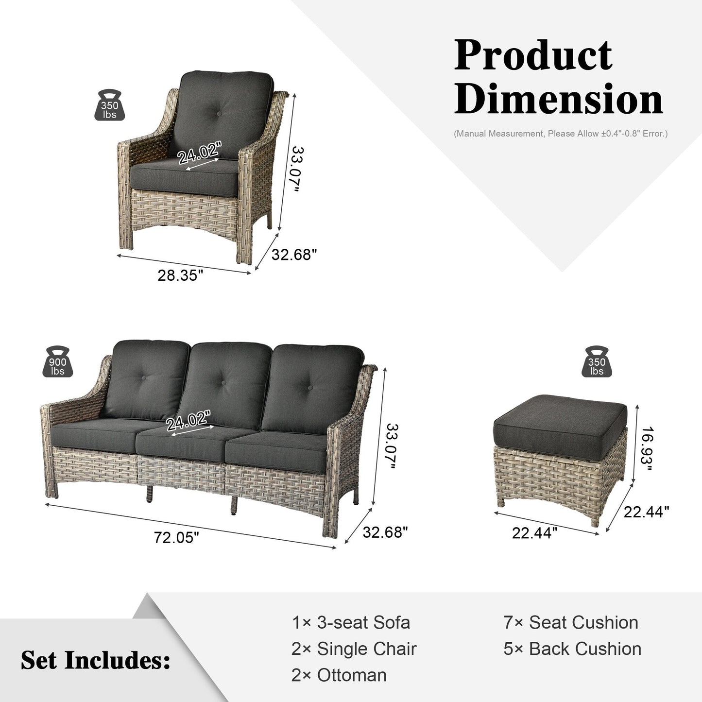 HOOOWOOO Set da conversazione per mobili da esterno in vimini con schienale alto, 5 pezzi