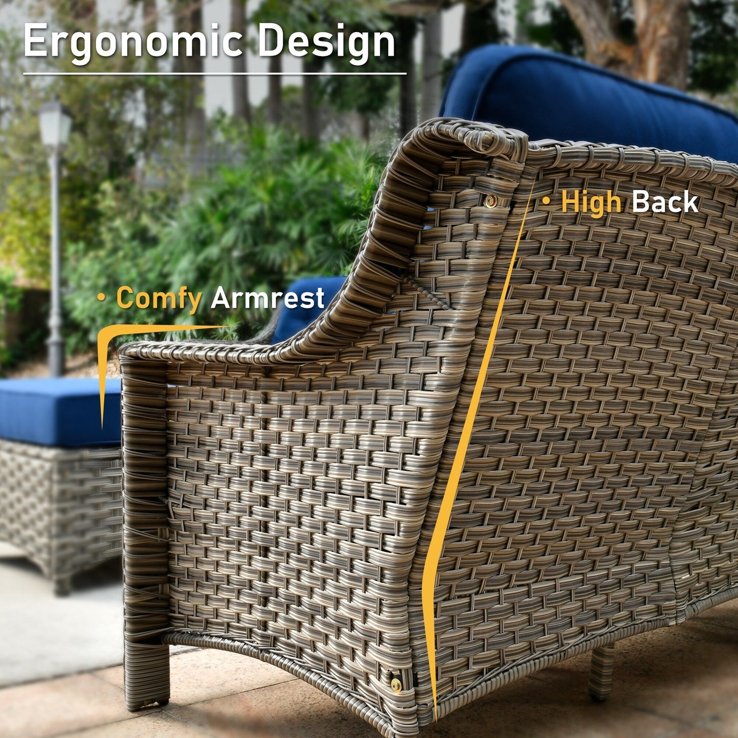 HOOOWOOO Set da conversazione per mobili da esterno in vimini con schienale alto, 5 pezzi