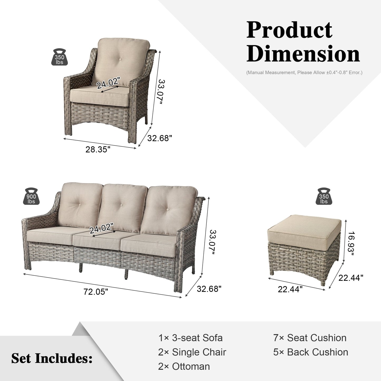 HOOOWOOO Set da conversazione per mobili da esterno in vimini con schienale alto, 5 pezzi