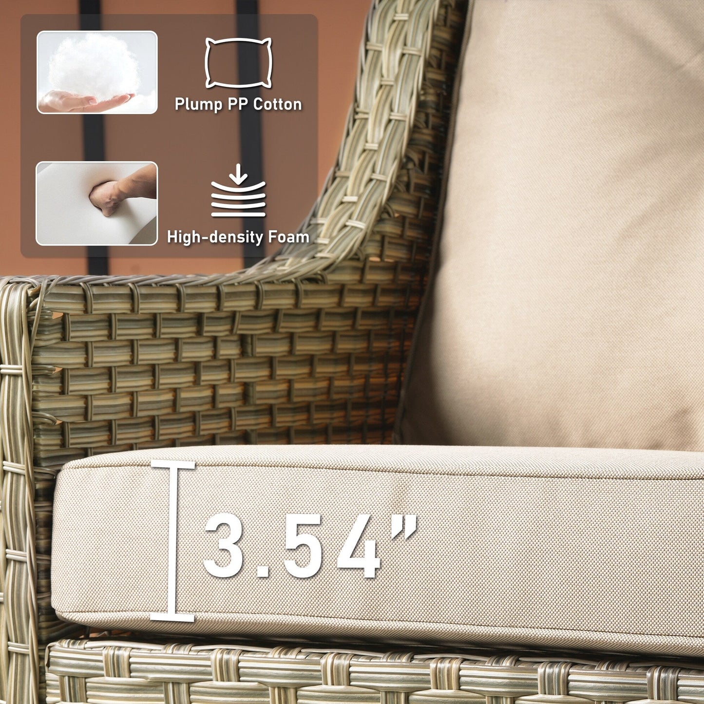 HOOOWOOO Set da conversazione per mobili da esterno in vimini con schienale alto, 5 pezzi