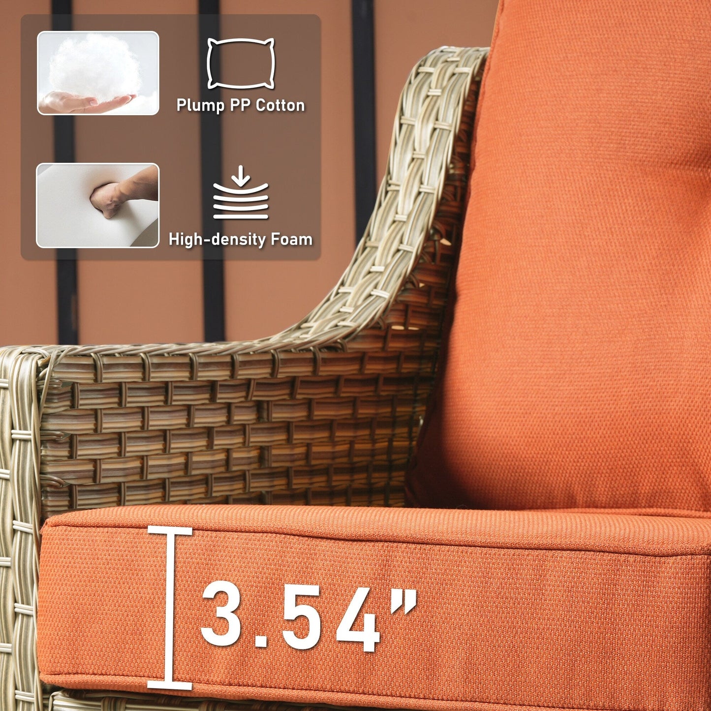 HOOOWOOO Set da conversazione per mobili da esterno in vimini con schienale alto, 5 pezzi