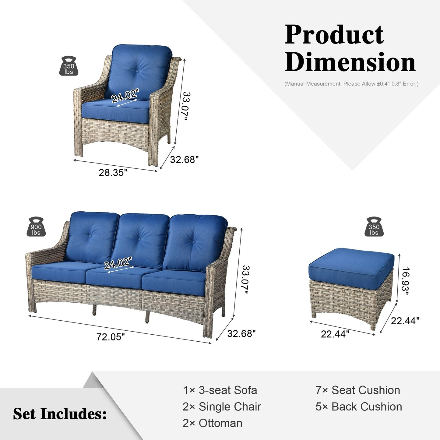 HOOOWOOO Set da conversazione per mobili da esterno in vimini con schienale alto, 5 pezzi