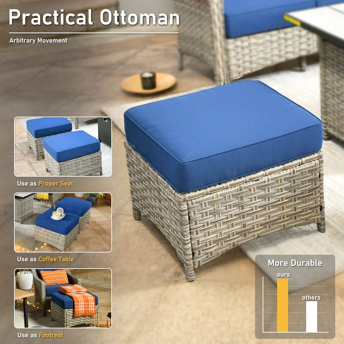 HOOOWOOO Set da conversazione per mobili da esterno in vimini con schienale alto, 5 pezzi