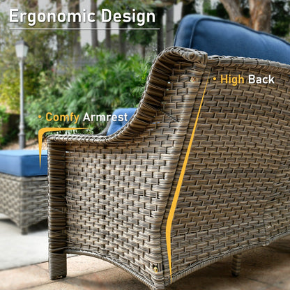 HOOOWOOO Set da conversazione per mobili da esterno in vimini con schienale alto, 5 pezzi