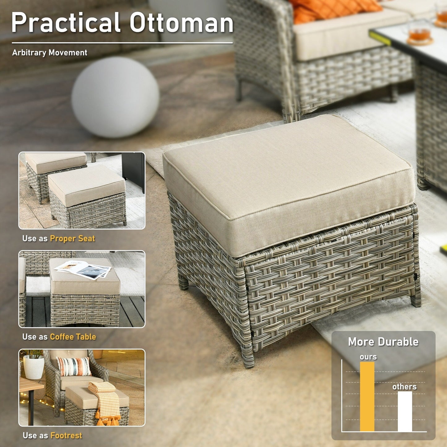 HOOOWOOO Set da conversazione per mobili da esterno in vimini con schienale alto, 5 pezzi