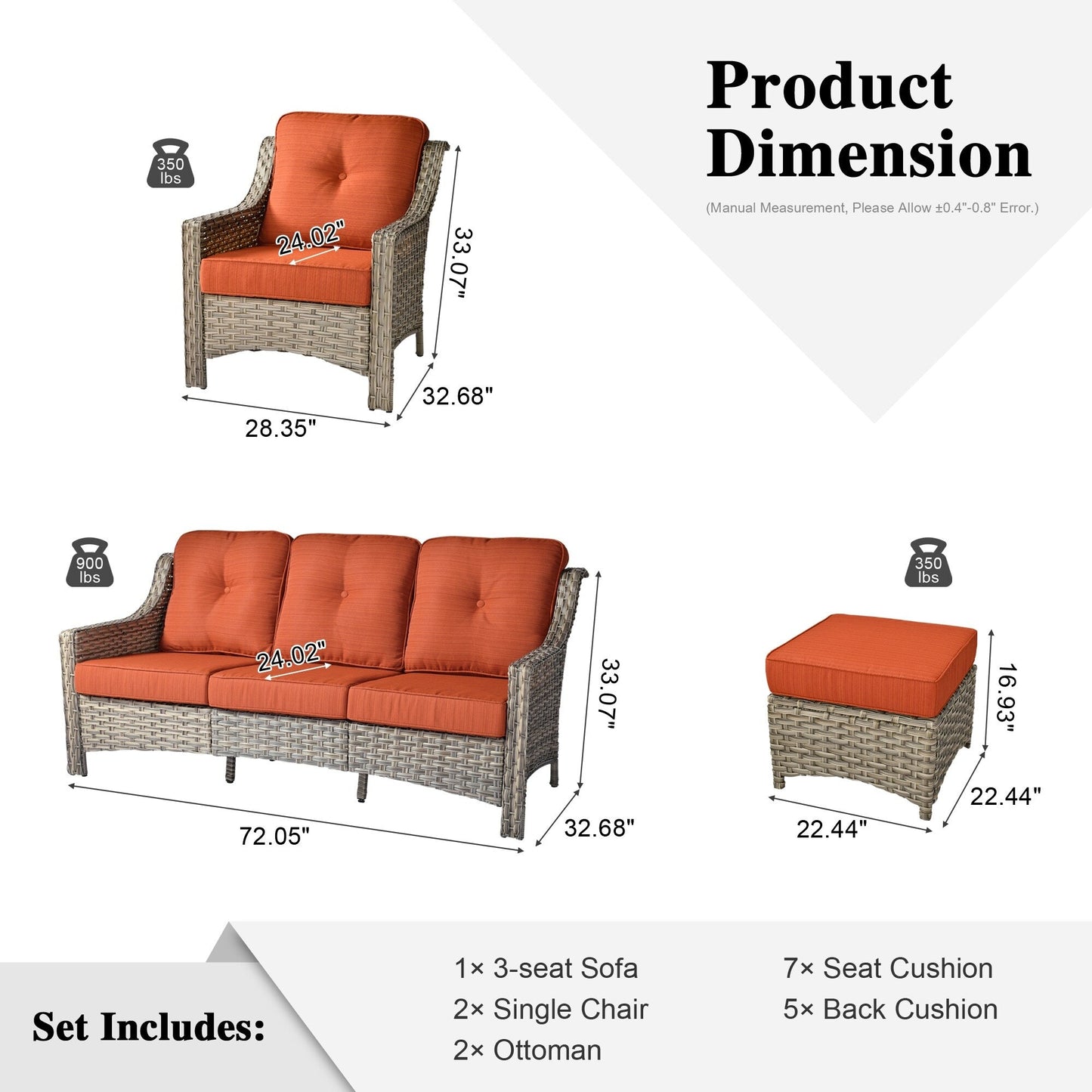 HOOOWOOO Set da conversazione per mobili da esterno in vimini con schienale alto, 5 pezzi