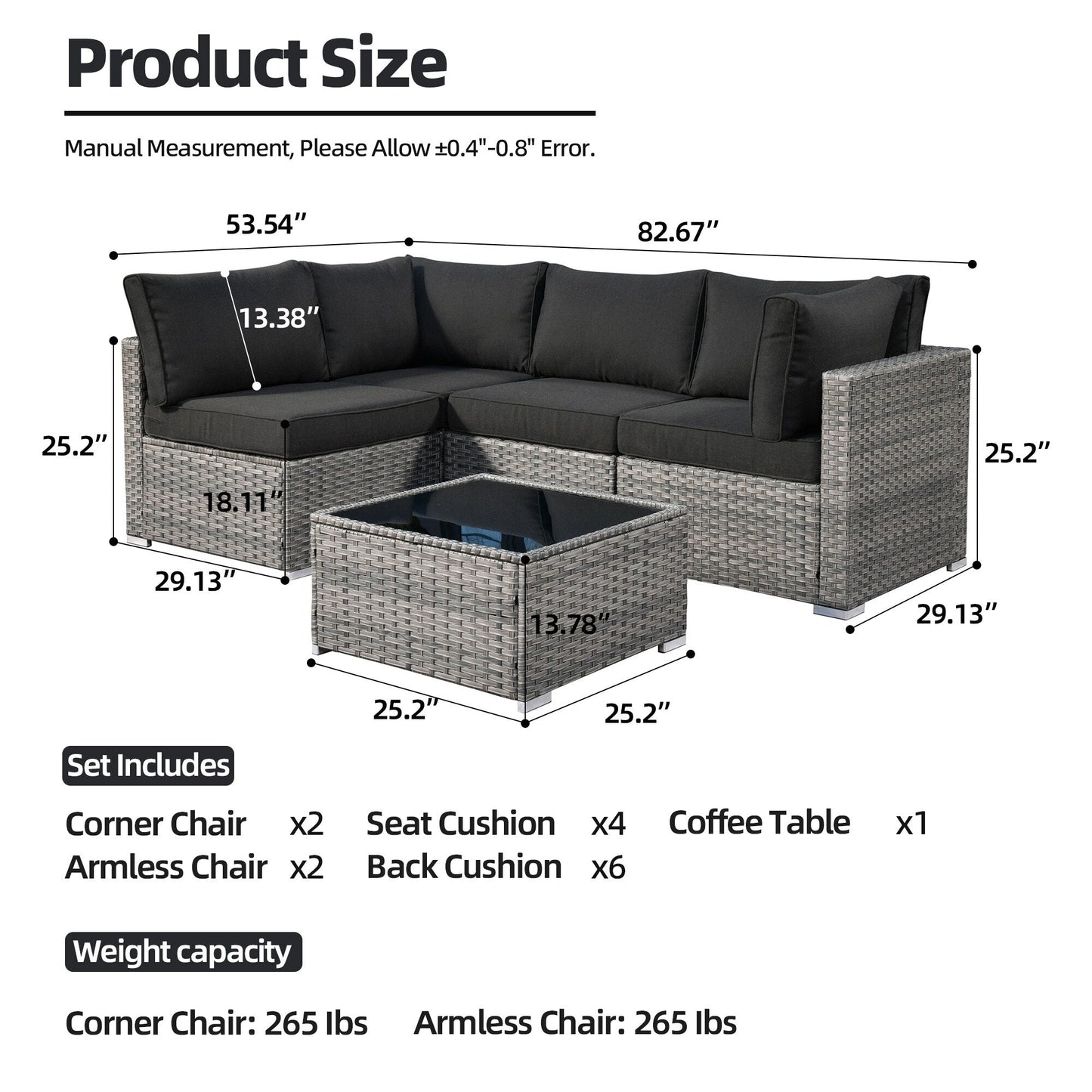 Set di divani componibili in vimini da 5 pezzi per patio HOOOWOOO con tavolino da caffè