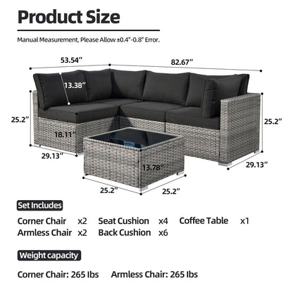 Set di divani componibili in vimini da 5 pezzi per patio HOOOWOOO con tavolino da caffè