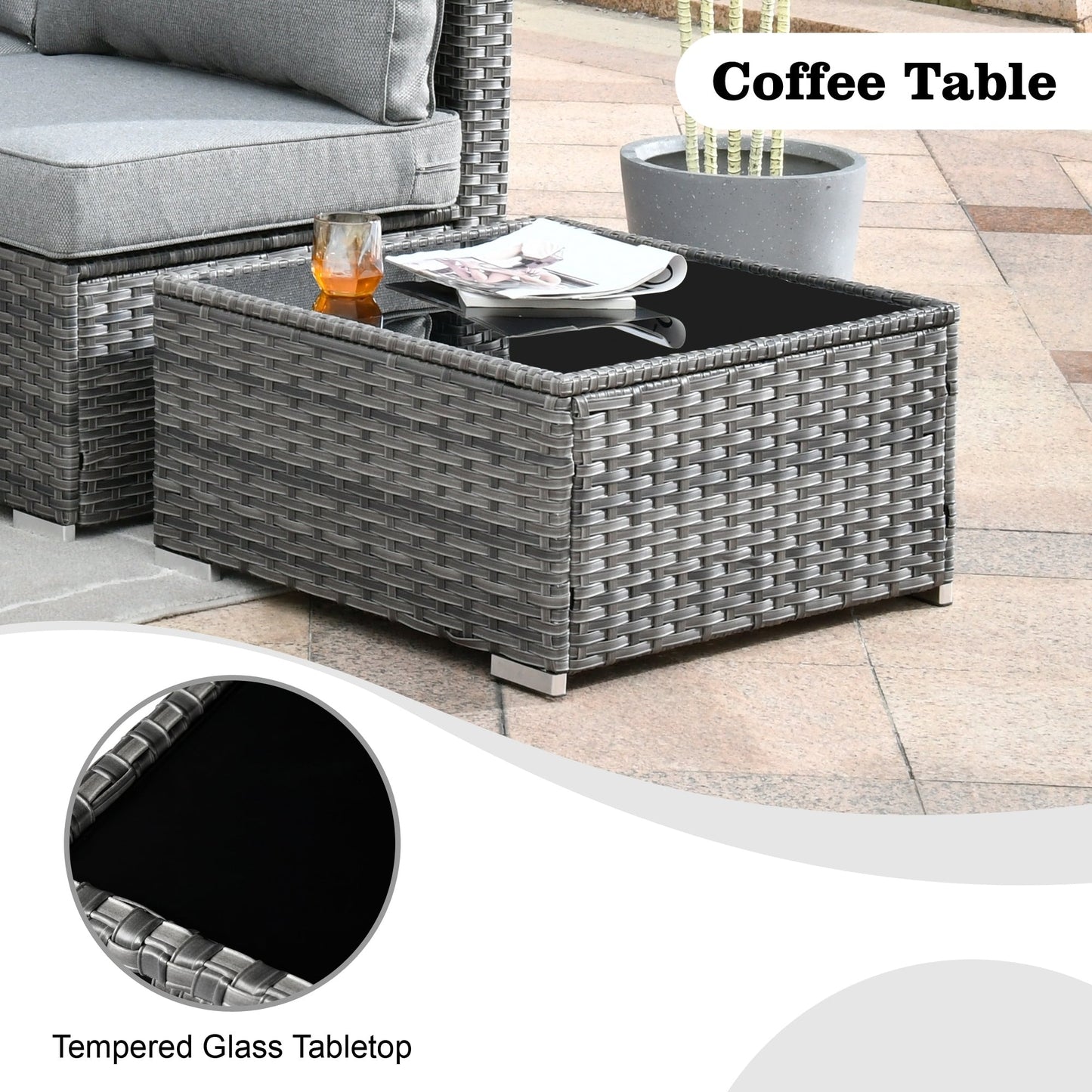 Set di divani componibili in vimini da 5 pezzi per patio HOOOWOOO con tavolino da caffè