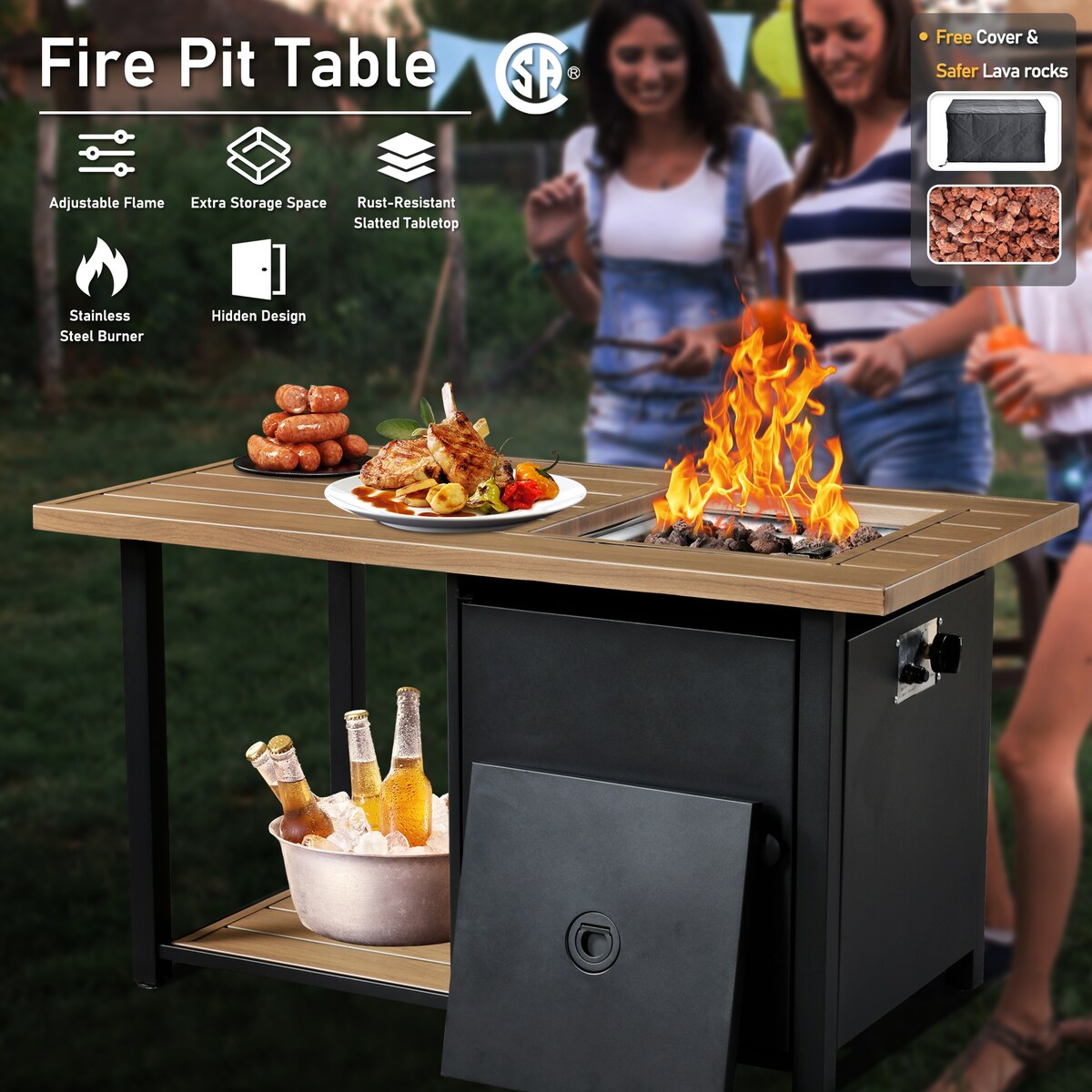 HOOOWOOO Set di mobili da giardino girevoli con schienale alto in vimini da 7 pezzi e braciere