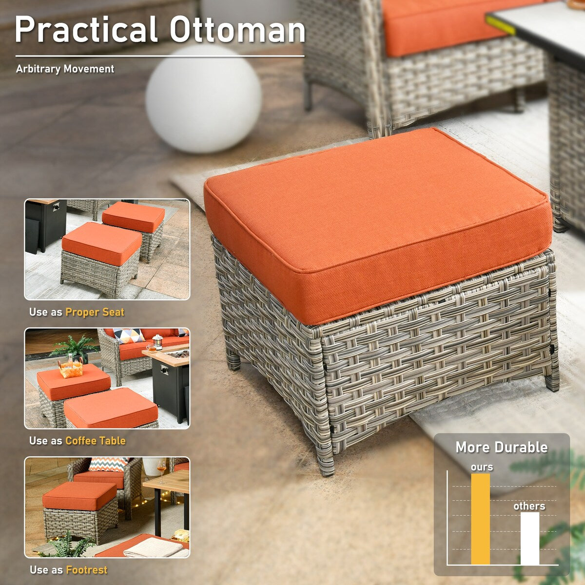 HOOOWOOO Set di mobili da giardino girevoli con schienale alto in vimini da 7 pezzi e braciere