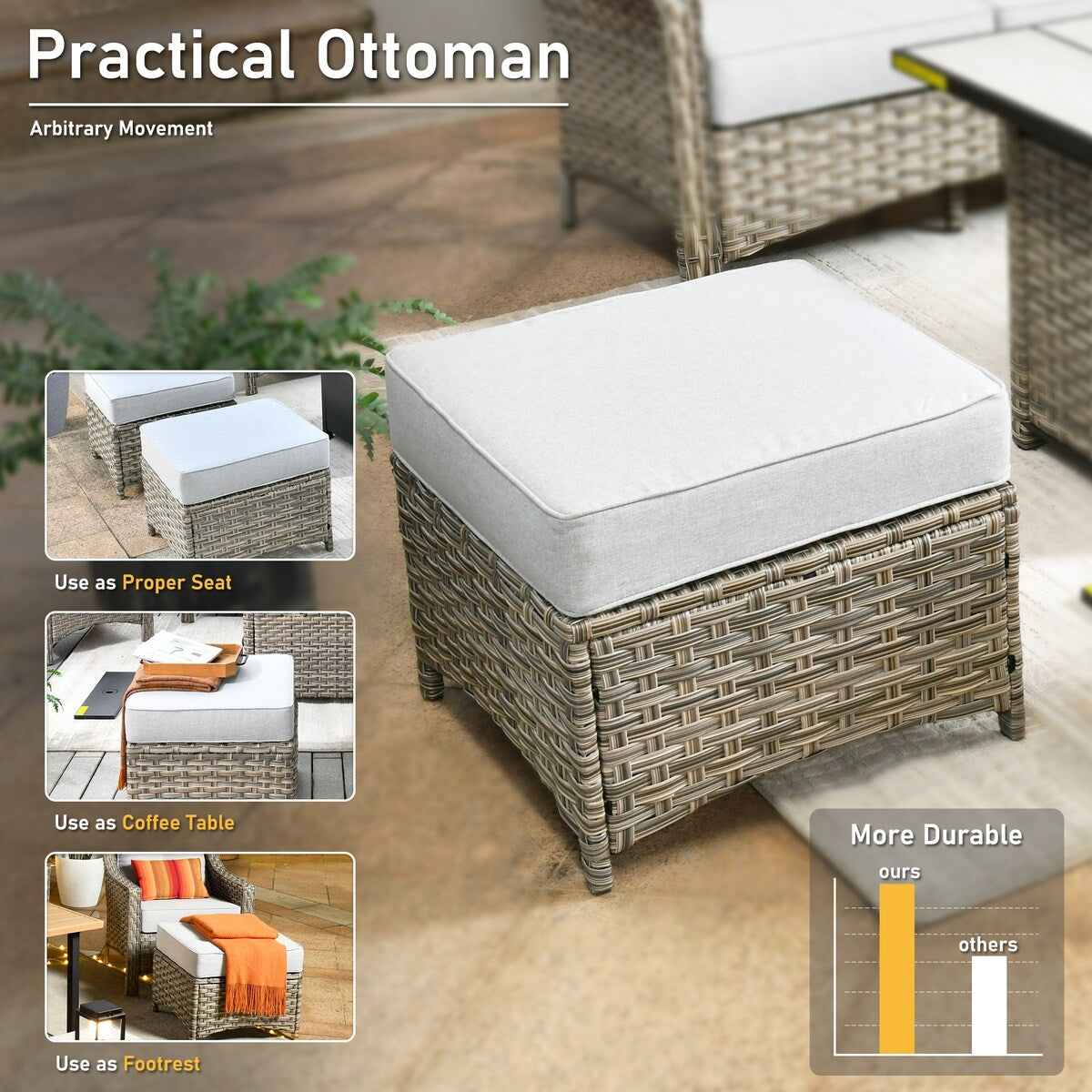 HOOOWOOO Set di mobili da giardino girevoli con schienale alto in vimini da 7 pezzi e braciere