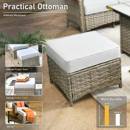 HOOOWOOO Set di mobili da giardino girevoli con schienale alto in vimini da 7 pezzi e braciere