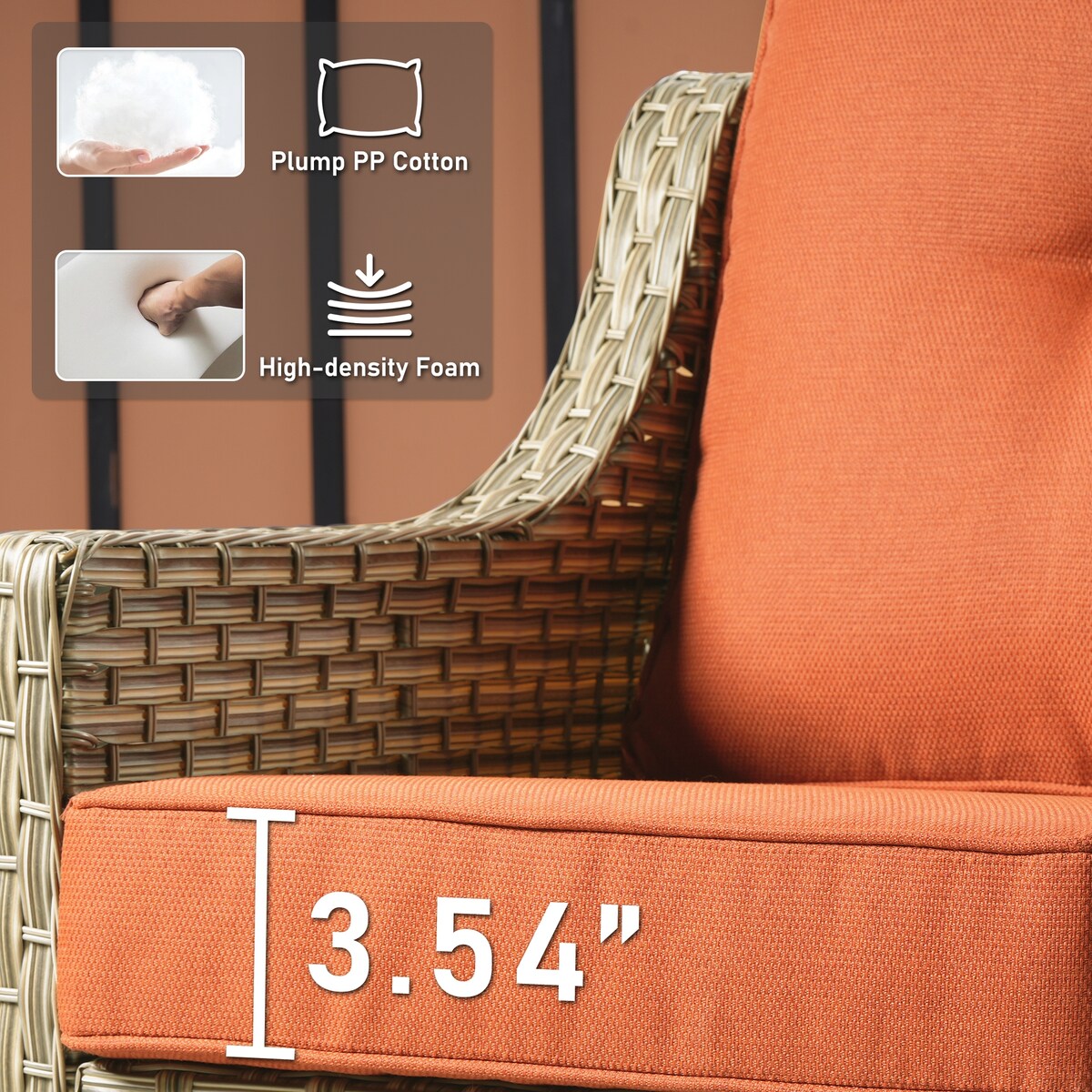 HOOOWOOO Set di mobili da giardino girevoli con schienale alto in vimini da 7 pezzi e braciere