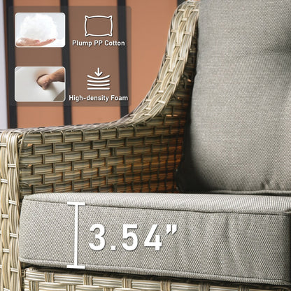 HOOOWOOO Set di mobili da giardino girevoli con schienale alto in vimini da 7 pezzi e braciere