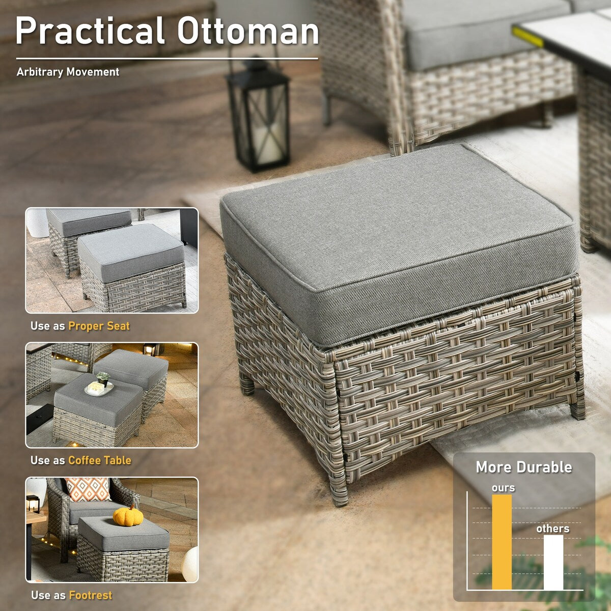 HOOOWOOO Set di mobili da giardino girevoli con schienale alto in vimini da 7 pezzi e braciere