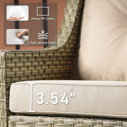 HOOOWOOO Set di mobili da giardino girevoli con schienale alto in vimini da 7 pezzi e braciere