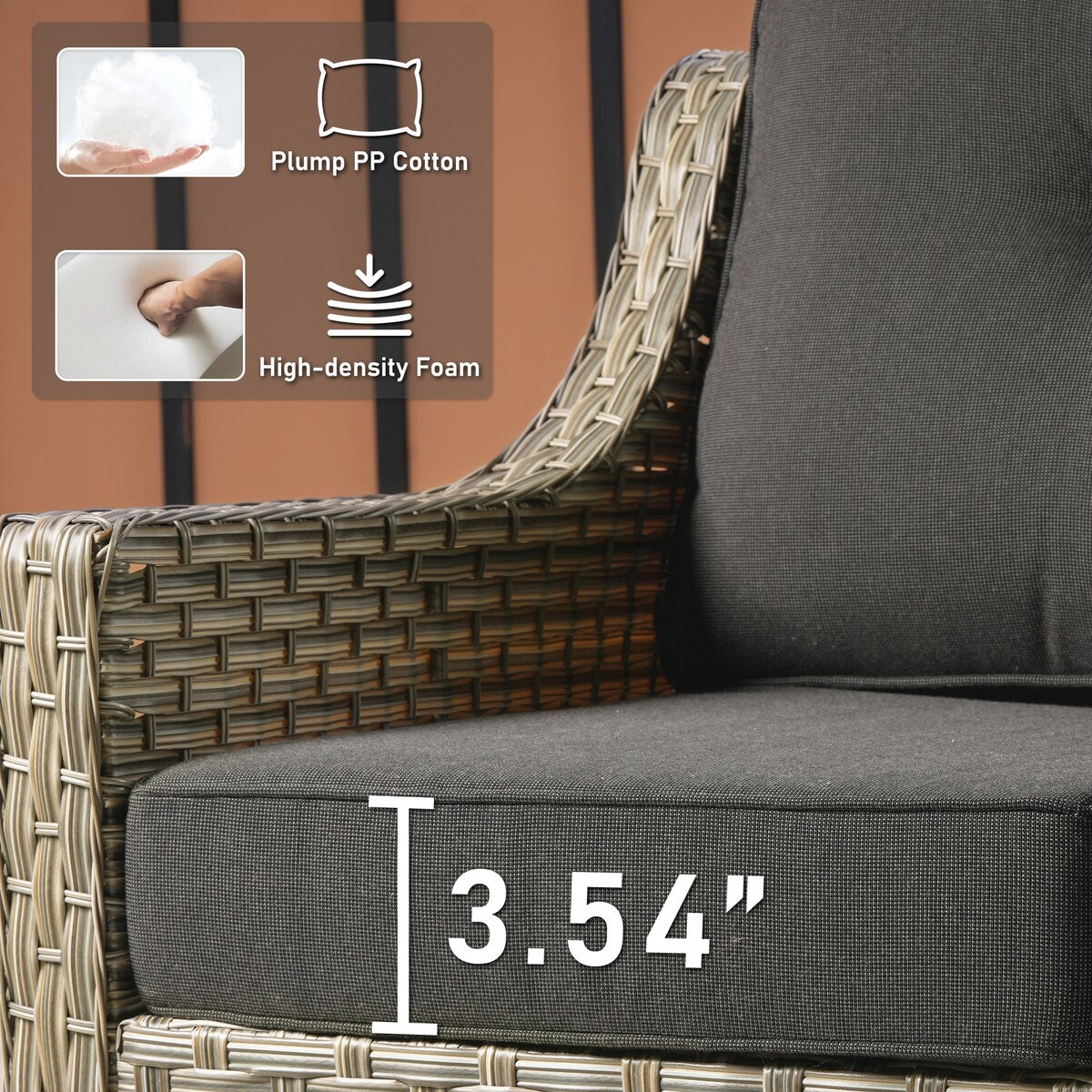 HOOOWOOO Set di mobili da giardino girevoli con schienale alto in vimini da 7 pezzi e braciere